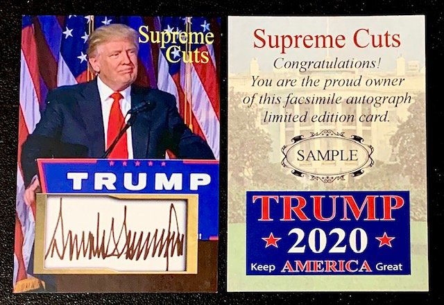 DONALD TRUMP Signed 2020 Campaign Sample Promo Card: Card is in Mint Condition and is a must have for any Trump or Presidential Memorabilia Collector – This Card is facsimile signed / Not Hand Signed