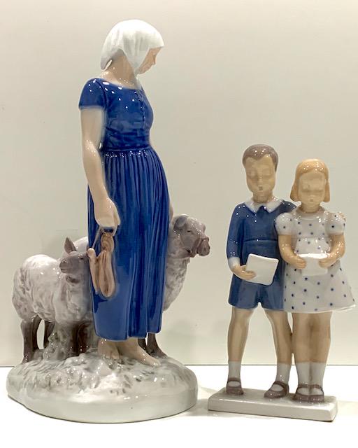 2 BING and GRONDAHL Copenhagen Porcelain Figurines: Lot of 2 â€“ Approximately 11 inches and 6 inches Tall / One Figurine has a broken ear and the other has a break on the book as seen in photos / Multiple Photos Posted
