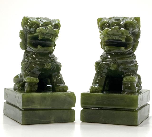 VTG Hand Carved Natural JADE Chinese Imperial Foo Dogs: LOT OF 2 / Very Ornate / See all Photos