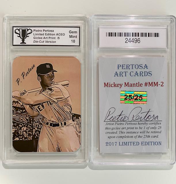 MICKEY MANTLE Signed by Artist Giclee Art Baseball Card: Hand Signed & Numbered by Artist ONLY 25 Made - Gem Mint 10