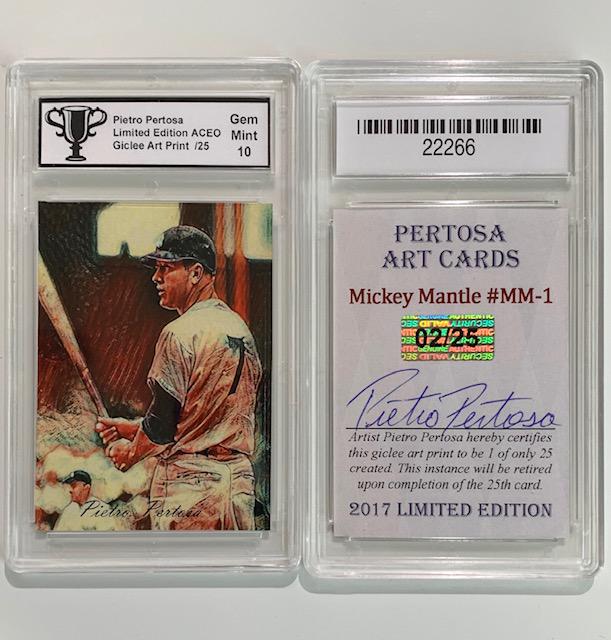 MICKEY MANTLE Signed by Artist Giclee Art Baseball Card: Hand Signed & Numbered by Artist ONLY 25 Made - Gem Mint 10
