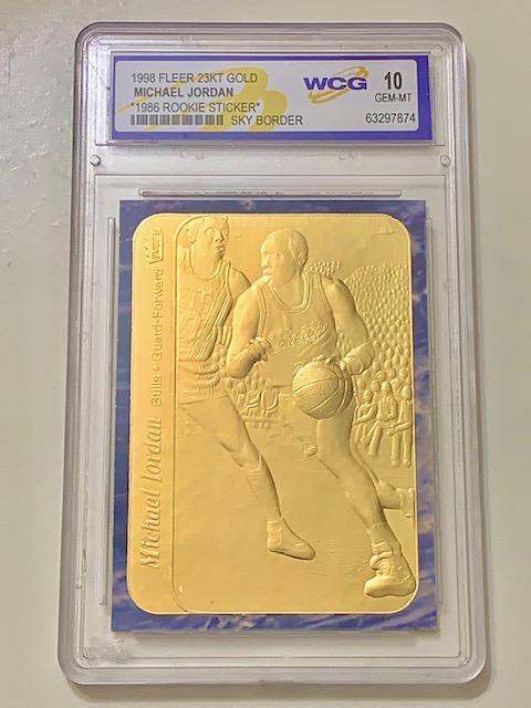 MICHAEL JORDAN 23k Fleer Sticker Rookie Basketball Card: Gem Mint 10 / Rare 23kt Gold Fleer Rookie Sticker Basketball Card / Multiple Photos Posted