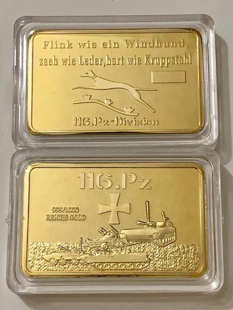 1oz German Panzer Division .999/1000 Gold Clad Bar: Encapsulated - Gold Clad is Not Made of Gold â€“ It is Gold Plated