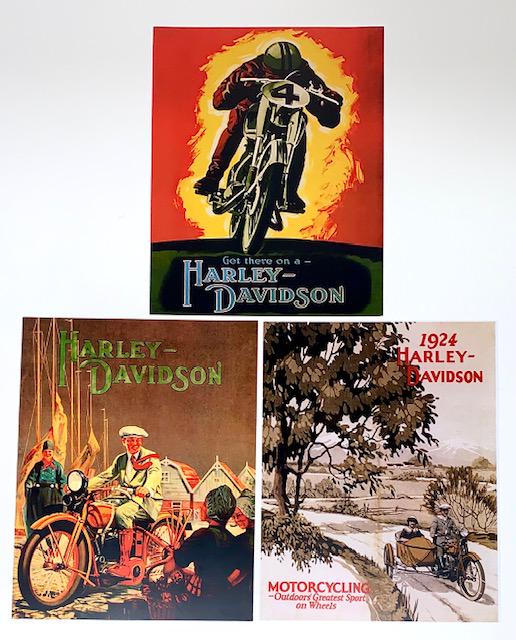 3 History of HARLEY-DAVIDSON Art Lithographs 8 x 10: Awesome Lot of 3 Depicting the History throughout the Years of the Harley-Davidson Motorcycle