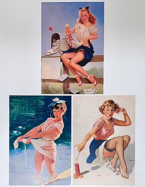 GIL ELVGREN Risque Pin-Up Girl 8x11 Art Lithographs: LOT OF 3 Awesome Lithographs depicting the Risque Art of GIL ELVGREN