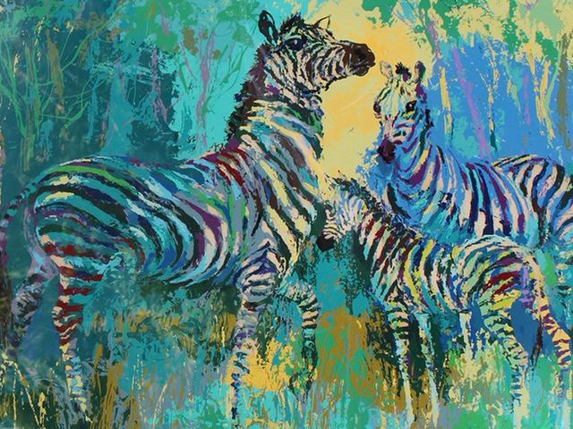 LeRoy Neiman Zebra Family Art Print on Canvas: 16 x 22 / Does Not Come Framed / Shipped in a Mailing Tube / This is a Decorative Print with No Investable Dollar Value and is Not an Original Oil