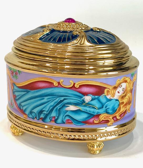 Rare/Signed FABERGE Porcelain Trinket Music Box: SLEEPING BEAUTY / Works and Looks Perfect / Hand Painted / Signed House of Faberge / Multiple Photos Posted