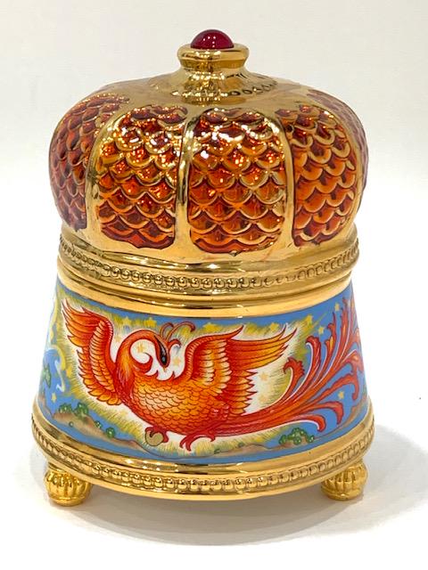 Rare/Signed FABERGE Porcelain Trinket Music Box: FIREBIRD / Works and Looks Perfect / Hand Painted / Signed House of Faberge / Multiple Photos Posted