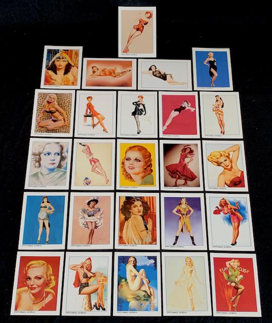 25 Risque Pin-Up Girl Art Cards by Listed Artists/A: Artists include Gil Elvgren / Rolf Armstrong / Alberto Vargas / Earl Moran / Zoe Mozert and Others / Cards are in Beautiful Condition