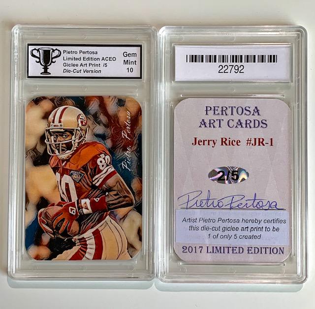 Rare 2/5 JERRY RICE Signed by Artist Football Card: ONLY 5 Produced / Hand Signed by Artist Giclee Art Print with Foil Seal / Gem Mint 10