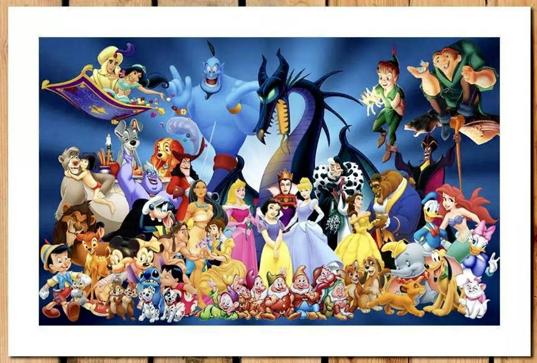 Disney Movie Characters Ensemble Canvas Art Print: Unframed / Shipped in a Mailing Tube / 12 x 18