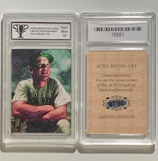 Rare 23/50 MICKEY MANTLE Brush Art Baseball Card: ONLY 50 Produced / This Card is a Numbered/Limited Edition Brush Art Print Football Card with Foil Seal / Hard to Find