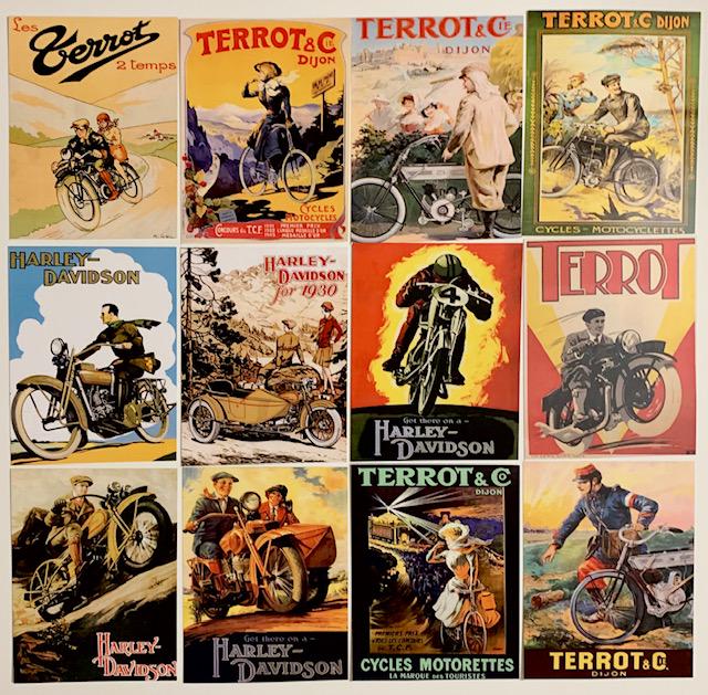 12 History of HARLEY-DAVIDSON Postcards / B: The 12 Postcards are a look back into the History of Motorcycles and Harley-Davidson / They are Not Period Original Postcards but they are a Great Collectible and are in Beautiful Condition / Group B