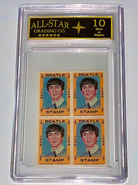 Rare 1964 The BEATLES Un-Cut Block U.S. Postage Stamps: JOHN LENNON / Graded Gem Mint 10