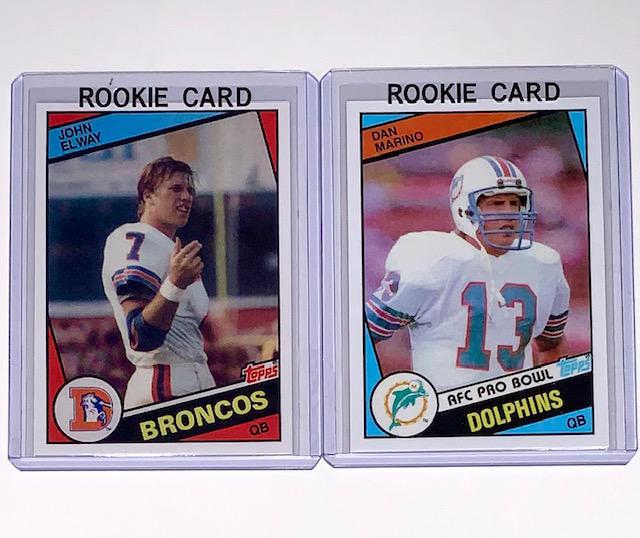 DAN MARINO and JOHN ELWAY Rookie RP Football Cards: 1984 Topps Dan Marion and John Elway Rookie REPRINTS / Lot of 2 / These Cards being Sold as Reprints AS-IS