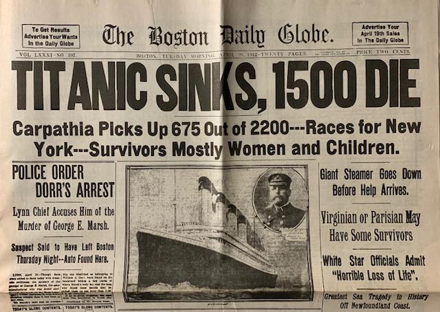 TITANIC Sinks Boston Globe Newspaper AM/PM Edition (1 of 7)