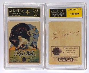 Gem 10 LOU GEHRIG Advertising Baseball Card: Ken-Wel Gloves / Graded Gem Mint 10