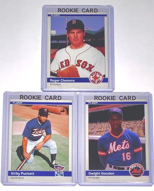 Lot of 3 / 1984 Fleer Rookie RP Baseball Cards: Roger Clemens / Dwight Gooden / Kirby Puckett / We Believe these Cards are Reprints therefore Sold as REPRINTS AS-IS