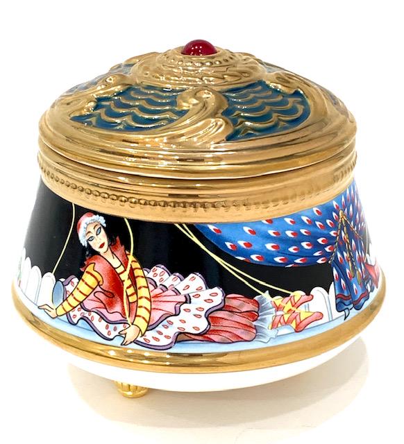 Rare/Signed FABERGE Porcelain Trinket Music Box: PETROUCHKA / Works and Looks Perfect / Hand Painted / Signed House of Faberge / Multiple Photos Posted