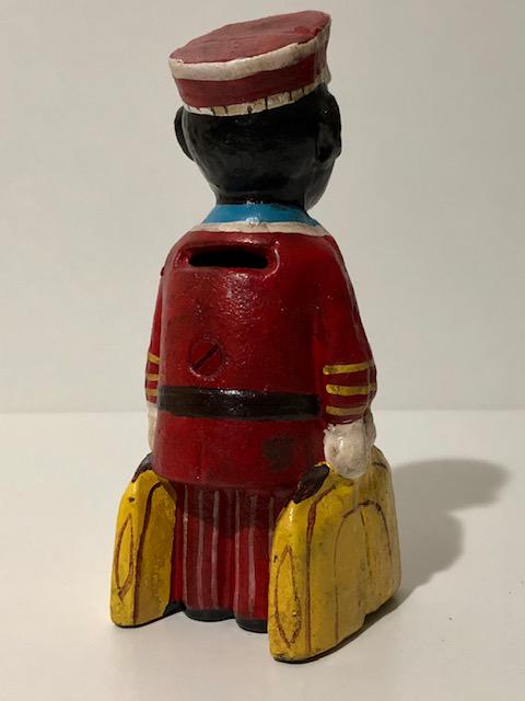 Black Americana Cast Iron The Porter Still Coin Bank: We are Not certain when these were made therefore Sold AS-IS with Regards to Age / We Do Not Support any of the Ideals this Piece Represents / Multiple Photos Posted