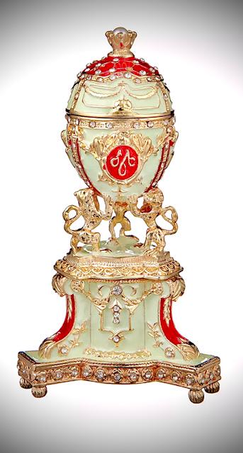 FABERGE Royal Enameled Egg Trinket Box w/Lions Stand (1 of 4)