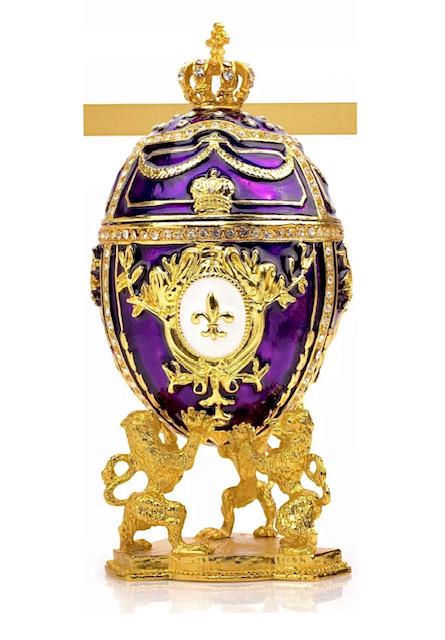 FABERGE Enameled Egg Trinket Box w/Lions Display Stand (1 of 5)