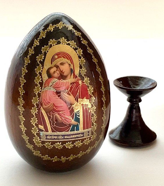 Russian Mary & Jesus Hand Painted Religious Icon Egg (1 of 2)