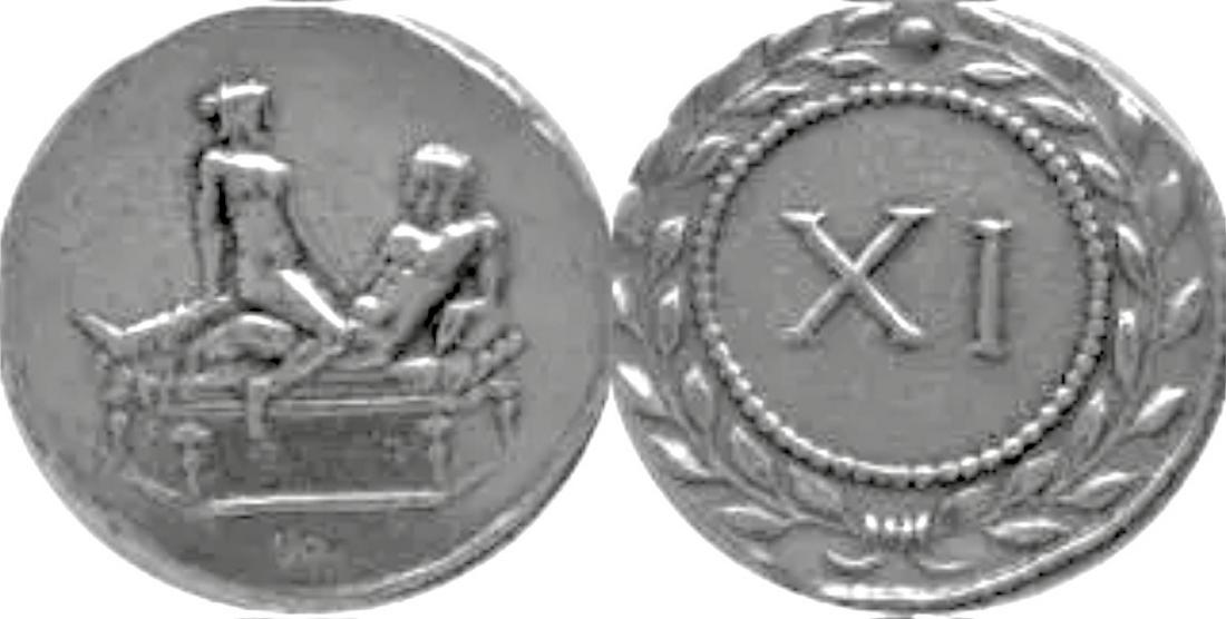 20-40 A.D. SPINTRIA Erotic Roman Brothel Token Coin: Great Piece / Appears Hand Hammered / Strike Date Unknown / Sold as Collectible Novelty AS-IS