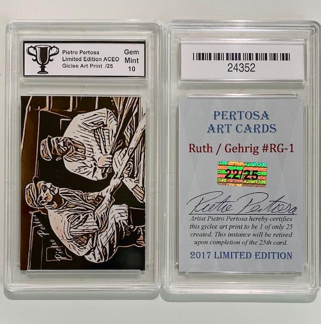 BABE RUTH/LOU GEHRIG Artist Signed Art Baseball Card (1 of 2)