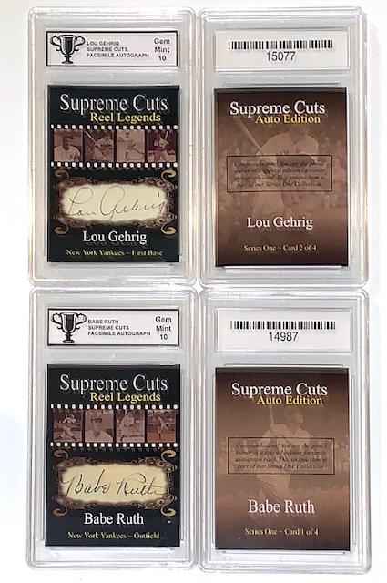 Babe Ruth & Gehrig Reel Legends Signed Baseball Cards (1 of 1)