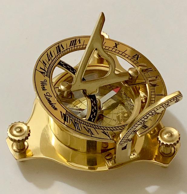 Ornate West London Gold tone Pocket Sundial Compass: Great Piece in Beautiful Condition - We Do Not Know how old this piece is therefore it is being Sold as a Collectible Novelty Shelf Piece AS-IS - Multiple Photos Posted