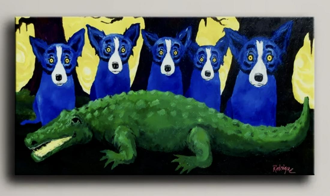 Signed Blue Dog Art on Canvas Art Print: 16 x 30 / Does Not Come Framed / Shipped in a Mailing Tube / This is a Decorative Print / This is Not an Original Oil and is Not Hand Signed by the Artist