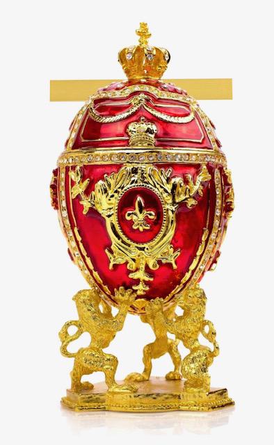 FABERGE Enameled Egg Trinket Box w/Lions Display Stand (1 of 6)