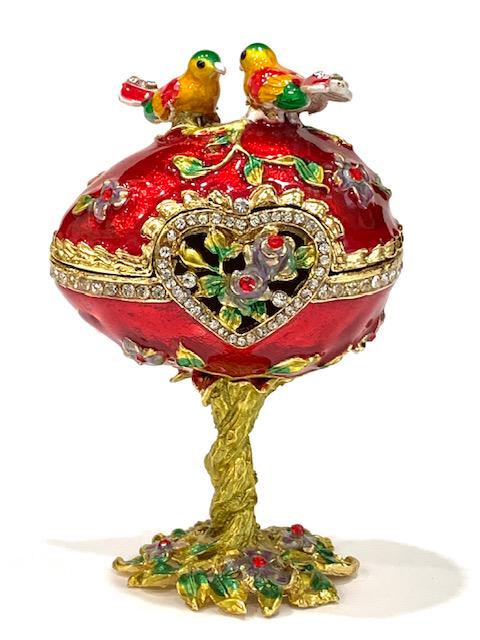 Russian Jeweled & Enameled Lovebirds Egg Trinket Box (1 of 4)