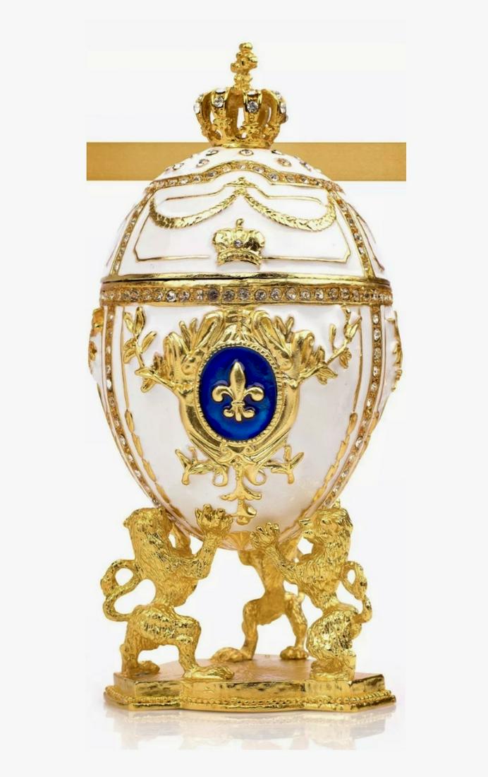 FABERGE Enameled Egg Trinket Box w/Lions Display Stand (1 of 6)