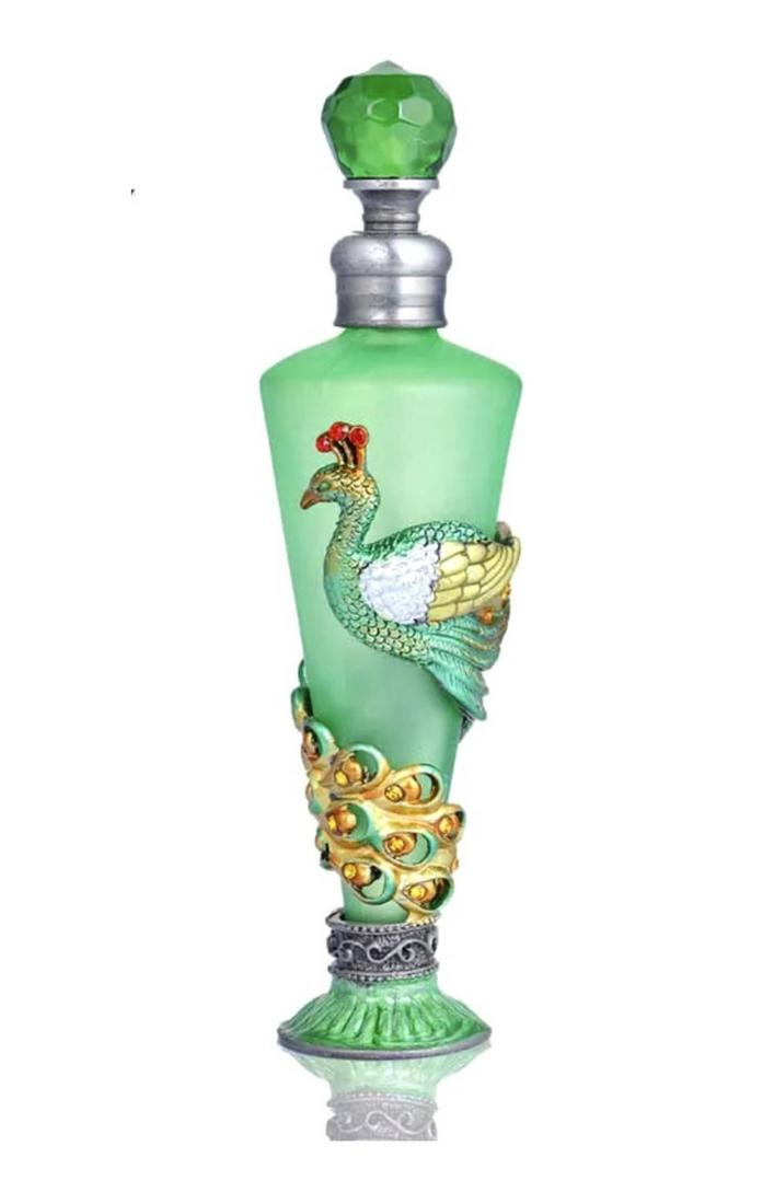 Enameled & Jeweled Peacock Art Glass Perfume Bottle (1 of 3)