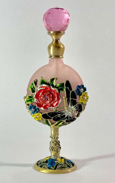 Enameled & Jeweled Butterfly Art Glass Perfume Bottle (1 of 1)