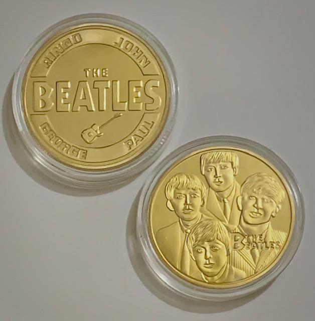 155D) The BEATLES 1oz Enameled Gold Clad Coin: Embossed / Encapsulated