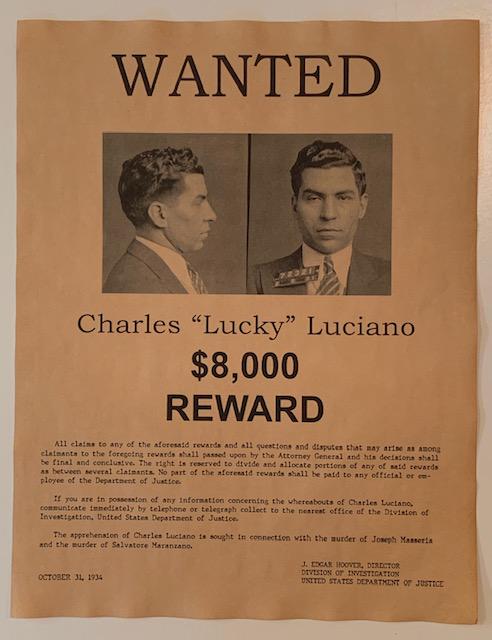 Charles LUCKY Luciano 1934 Wanted Reward Poster (1 of 1)