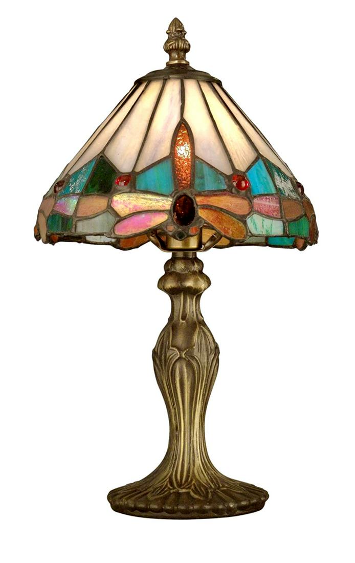 Dale TIFFANY Studios Stained Glass Dragonfly Lamp: Another Beautiful Working Dale Tiffany Studio Stained Glass Lamp with Stunning Colors in Perfect Condition - Approximately 14” Tall â€“ Multiple Photos Posted