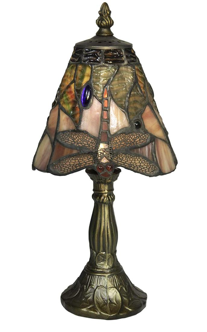 Dale TIFFANY Antique Rdshw Stained Glass Dragonfly Lamp: Another Beautiful Working Dale Tiffany Studio Stained Glass Dragonfly Accent Lamp with Stunning Colors in Perfect Condition - Approximately 12” Tall â€“ Multiple Photos Posted