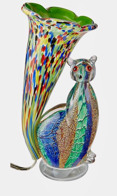RARE Dale TIFFANY Favrile Millefiori Art Glass CAT Lamp: Working Dale Tiffany Studio Art Glass Lamp with Stunning Colors â€“ Approximately 11” Tall