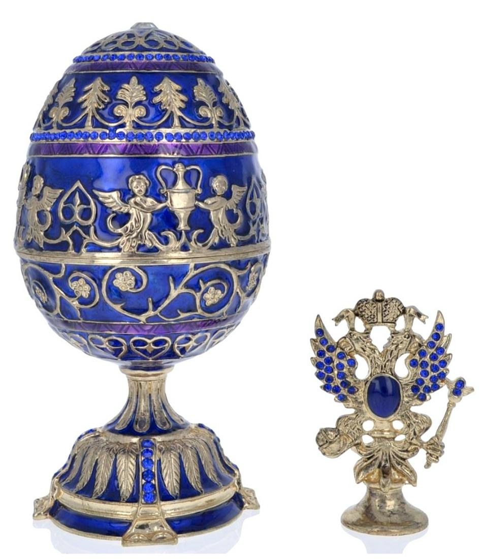 1912 Faberge Royal Russian Enameled & Jeweled Egg: This is A Gorgeous Studded & Enameled Russian Made Faberge Inspired Egg that was Originally Designed in 1912 by Peter Karl Faberge - It Comes with the Magnetic Insert Double Eagle Symbol - It is in Ne