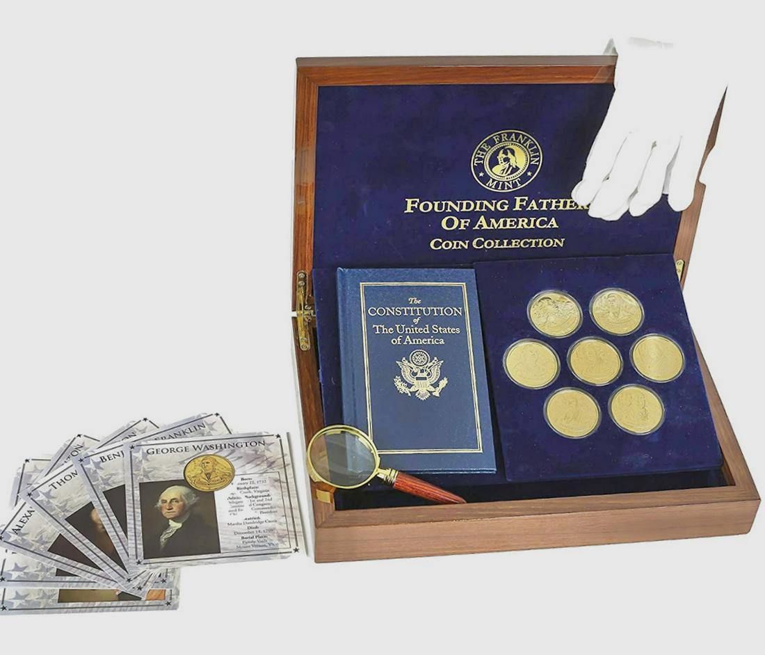 Founding Fathers of America 24k Gold Clad Coin: Awesome Set with Original Gift Case, COAâ€™s, Info Cards and Gloves / Never Displayed / Distributed through the Franklin Mint / This Set is Like New / Everything in Photos included / Multiple Pho
