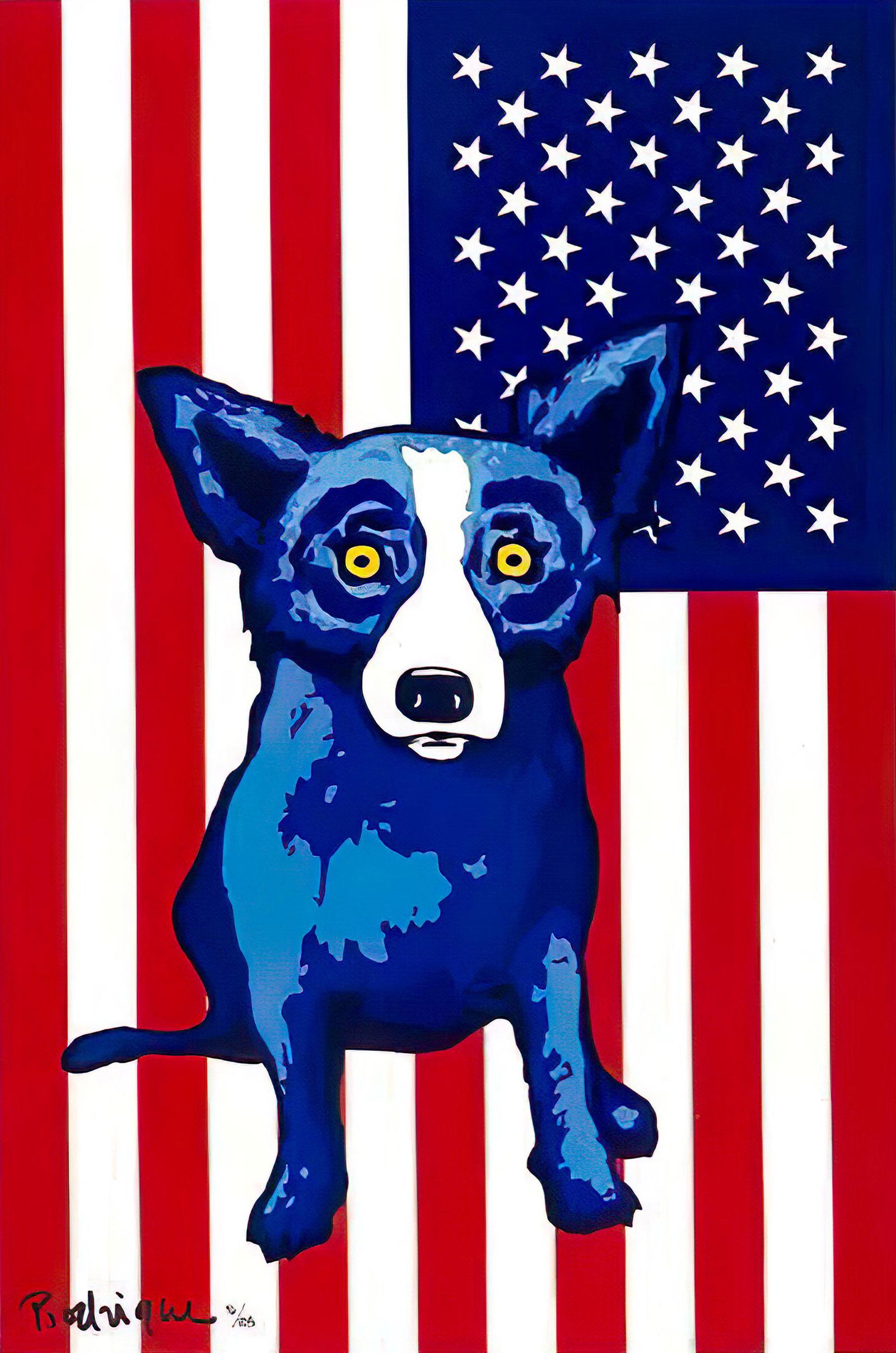 Rodrigue Blue Dog Stars & Stripes Canvas Art Print: 16 x 24 / Does Not Come Framed / Shipped in a Mailing Tube / This is a Decorative Print / This is Not an Original Oil and is Not Hand Signed by the Artist