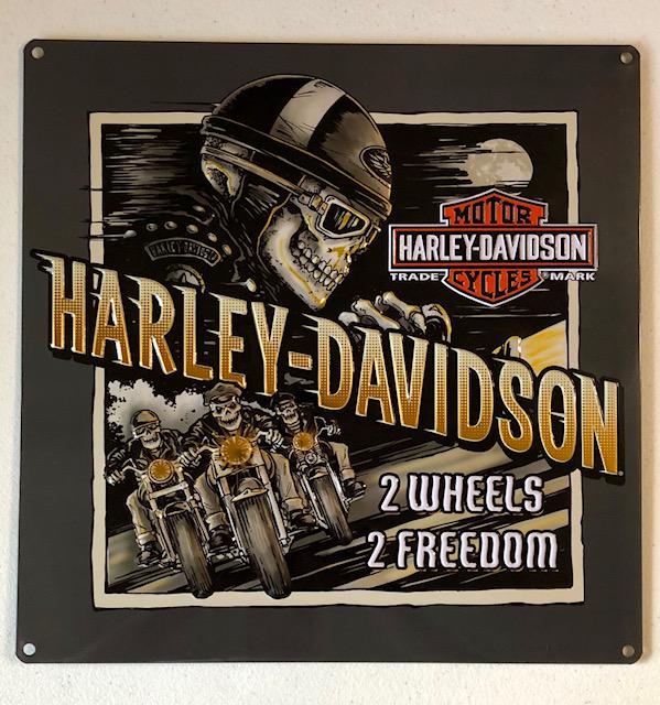 Official HARLEY DAVIDSON Embossed Tin Advertising Sign: Approximately 15 x 15 - Designed by ANDE ROONEY - Officially Licensed by HARLEY-DAVIDSON