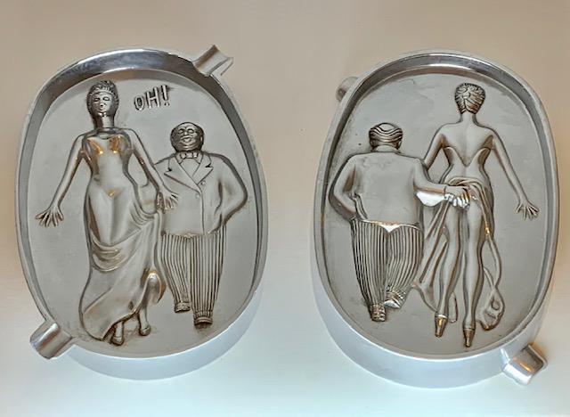 Awesome 2-Side Art Nouveau Speakeasy RisquÃ© Mtl: Multiple Photos Posted / This Style of Ashtray is an Awesome Collectible that was used in the Prohibition Era / We are not certain of its actual age therefore it is Sold AS-IS