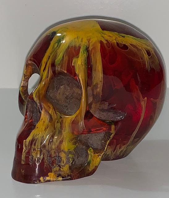 Ornately Carved Solid Multi-Colored Amber SKULL: Great Piece / Multiple Photos Posted / This is Artificial Amber / Not Real Amber