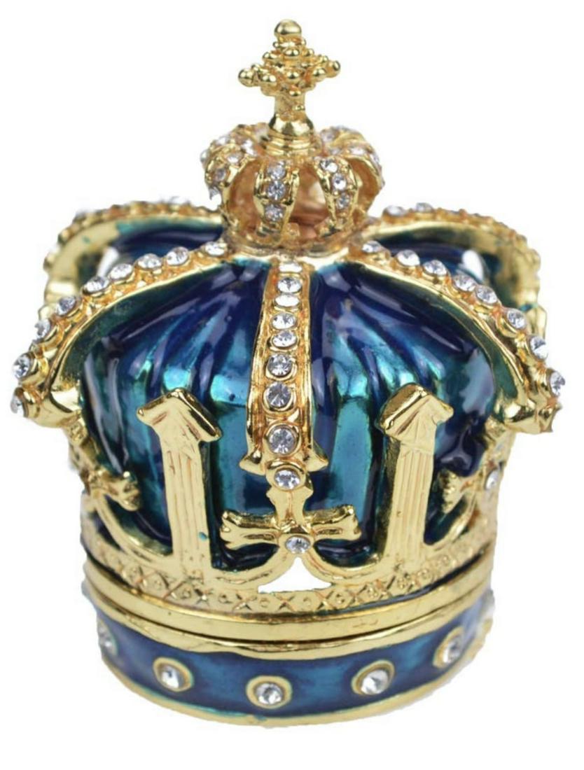 FABERGE Enameled & Jeweled Coronation Crown Trinket Box: Beautiful Studded and Enameled Faberge Inspired Trinket-Jewelry Box â€“ It is in Never Displayed Condition â€“ Multiple Photos Posted
