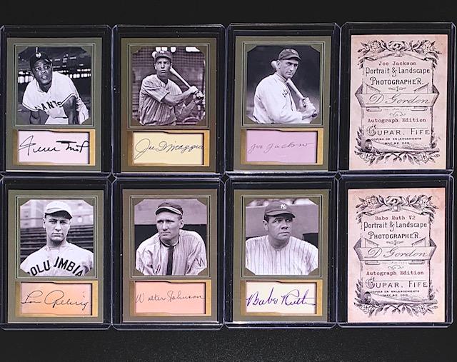6 Signed D. Gordon Studio Portrait Baseball Cards -: Jackson, Lou Gehrig, Walter Johnson and Babe Ruth / We Do Not Know Who or When these Cards were Produced and These Cards are Facsimile Autographed - NOT HAND SIGNED